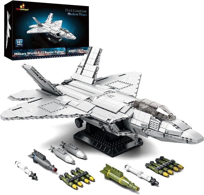 JMBricklayer F-22 Raptor Fighter Jet Building Block Set Military Airplane Toy Army Construction Sets Toys Gifts for Kids 14+ Adults and Military Fans 60003 (1837PCS)