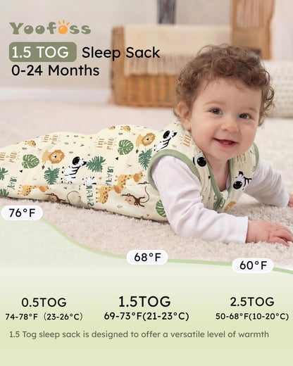 Yoofoss Baby Sleep Sack - 1.5 Tog Organic Cotton Wearable Blanket for Infants 0-6 Months | Warm & Comfy