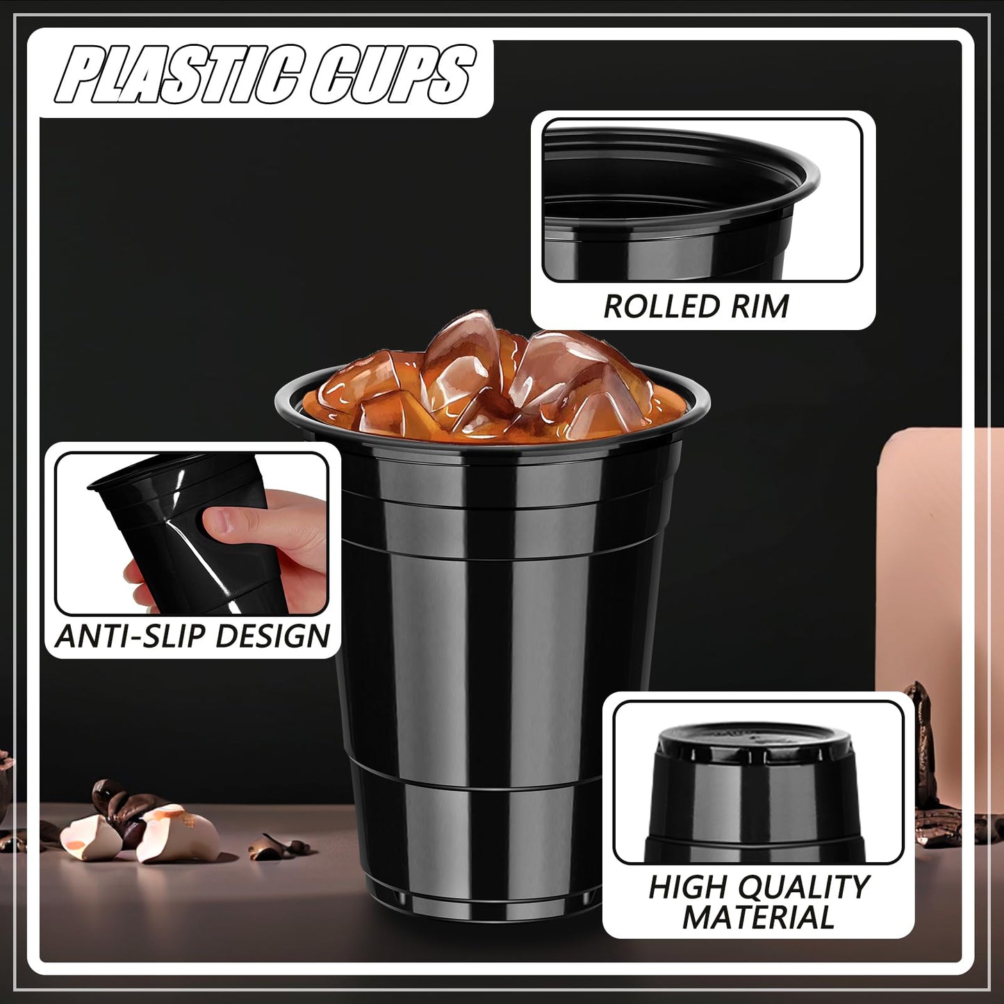 Dualshine 100 Pack Halloween Orange Plastic Cups 16 oz, Disposable Cups for Party, Heavy Duty Drinking Cups for Wedding Birthday Halloween Beer Taste Serving Snack Sample Tastings Barbecues Picnic