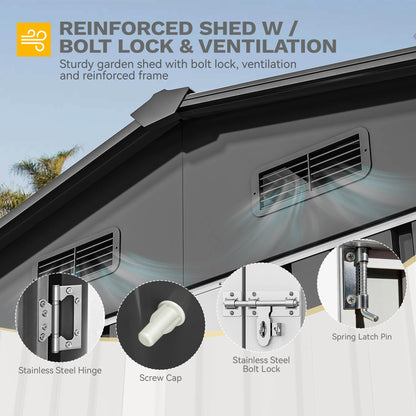 DWVO 10x8ft Outdoor Storage Shed, Large Metal Tool Sheds, Heavy Duty Storage House with Lockable Doors & Air Vent for Backyard Patio Lawn to Store Bikes, Tools, Lawnmowers, Dark Gray