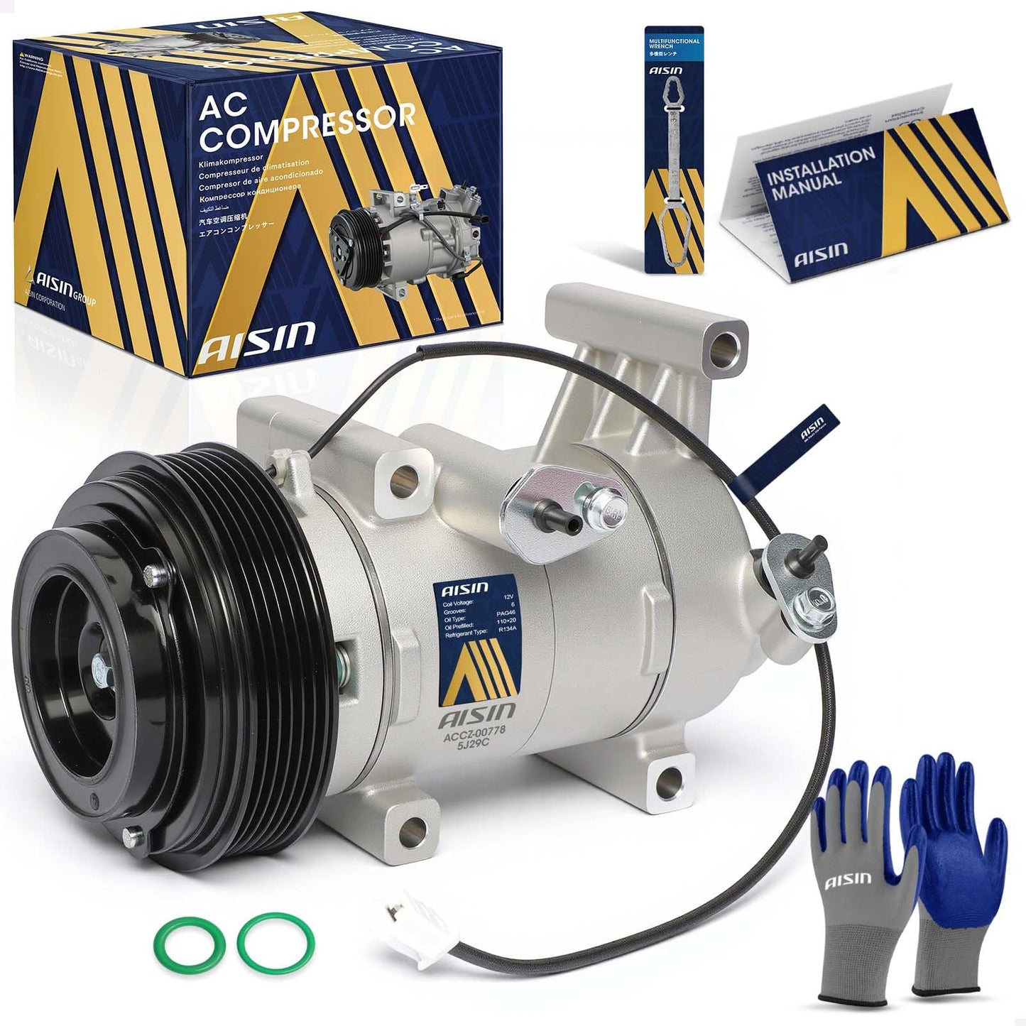 AISIN AFTERMARKET ACCZ-00778 Air Conditioner AC Compressor - Compatible with Mazda 2 2011-2012 1.5L - with 6-Pulley Groove, with Clutch
