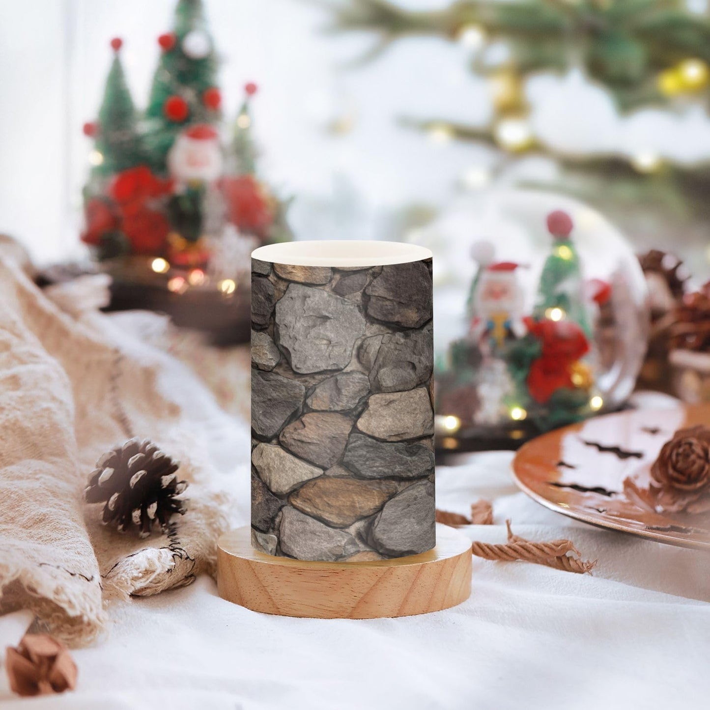 Kigai Rock Prints Flameless Candles with Remote & Timer 2PCS Waterproof LED Flickering Battery Operated Pillar Candle for Indoor Outdoor Holiday Home Decor