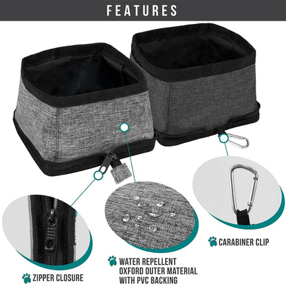 PetAmi Collapsible Dog Bowls 2 Pack, Food and Water Bowls Travel Set, Portable Pet Dish No Spill, Foldable Lightweight BPA Free Leakproof Bowls, Camping Hiking Walking Outdoor Gear Accessories, Black