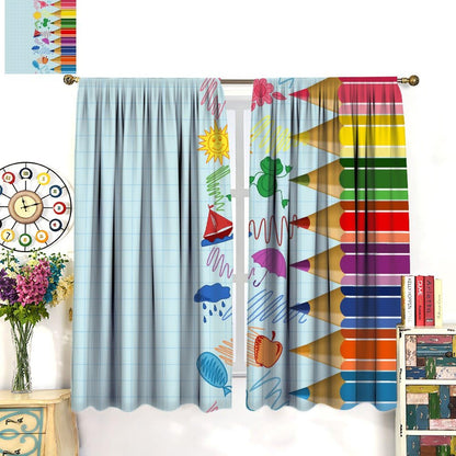 Children Pencil Curtains Cute Crayon Colourful Design Kids Boys Girls Curtain with Rod Pocket for Nursery Bedroom Home Drapes Window Treatments Set 2 Panels,42x45 Inches