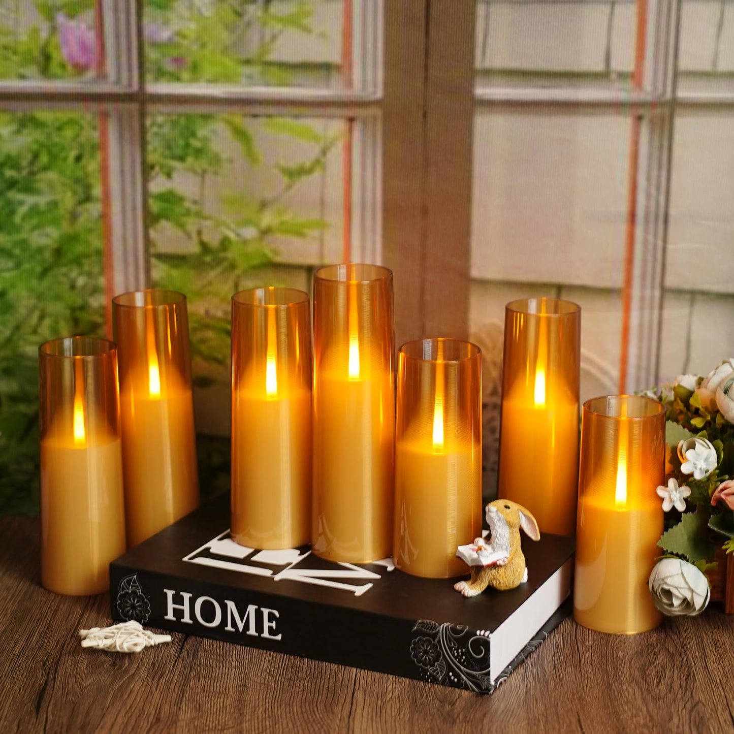 kakoya Flameless LED Candles Upgraded Realistic Flickering Flame,7Pcs Battery Operated Candles with Remote Timers,LED Pillar Candles for Home Decor,Christmas,and Parties（Gold）