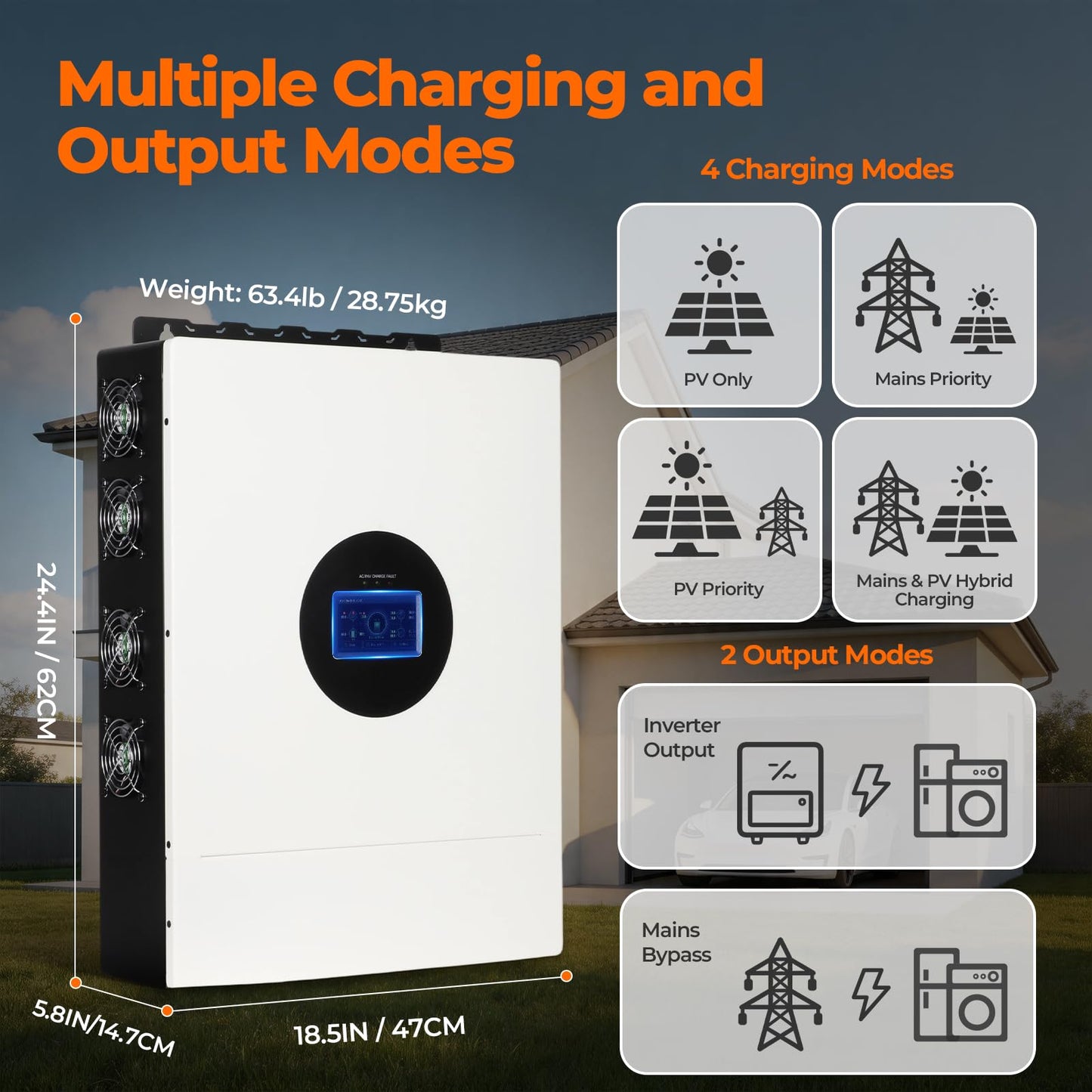 AuraSolar 12000W Hybrid Solar Inverter 48V DC to 120V/240V AC Split Phase, Pure Sine Wave Inverter Built-in 2 MPPT 200A Charge Controller, Power Converter for Home Backup Off Grid Solar System