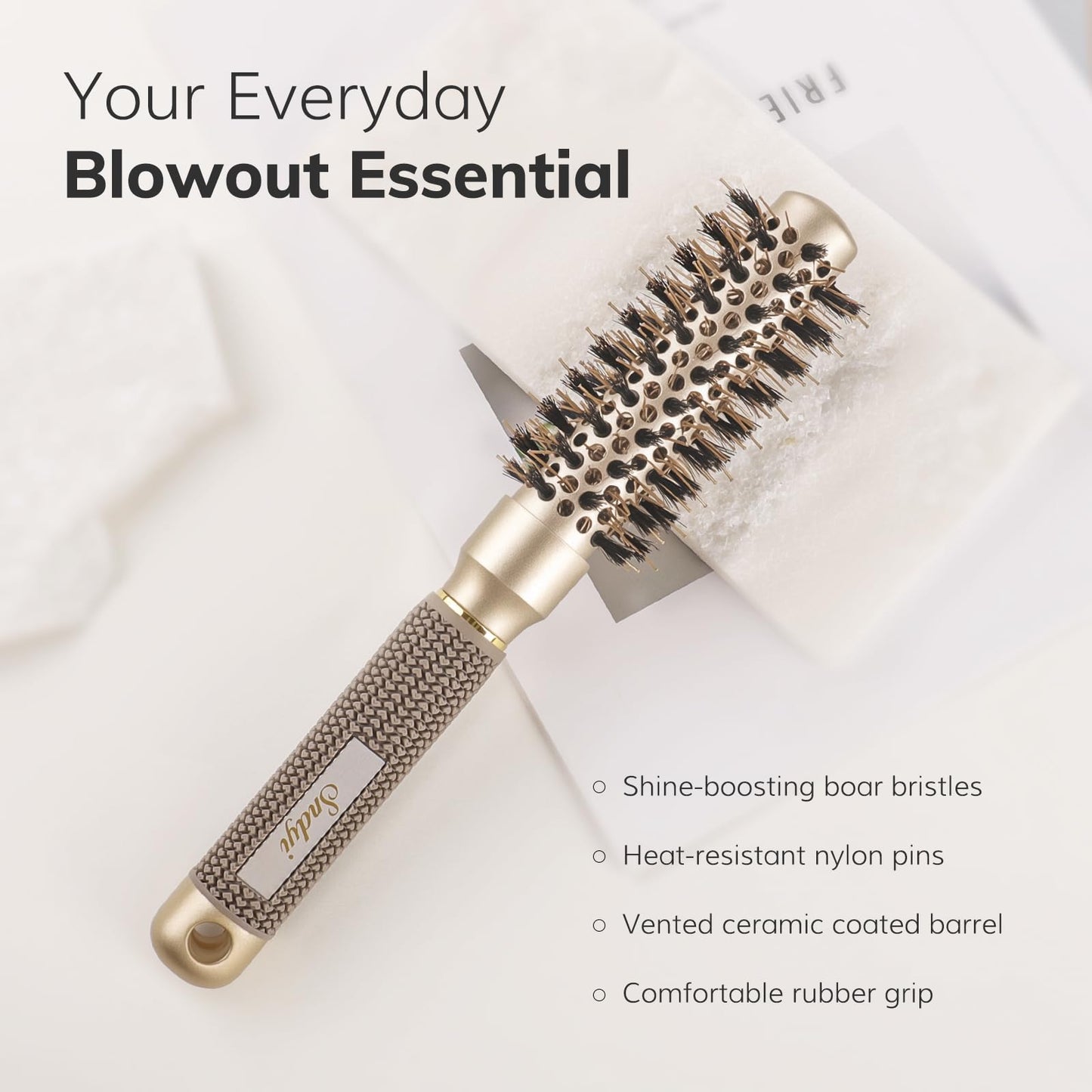 Round Brush for Blow Drying, Nano Thermal Ceramic & Ionic Tech Hair Brush with Boar Bristles, Professional Round Barrel Brush for Styling, Curling & Straightening by Sndyi (2.9 Inch, Barrel 1.7 Inch)