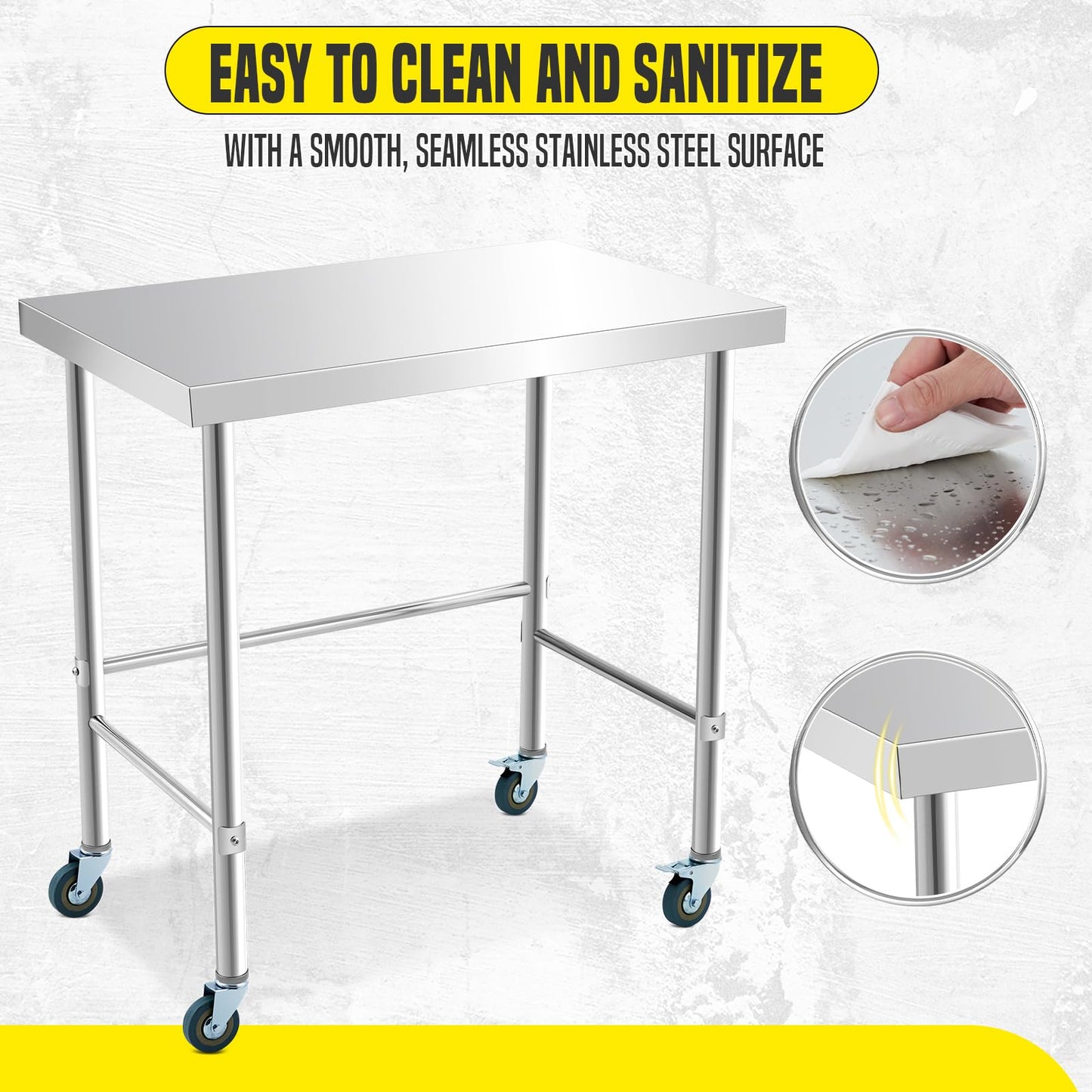 Garvee Stainless Steel Work Table 36x24 Inch with Wheels, Stainless Steel Kitchen Food Prep Commercial Utility Work Table,Silver