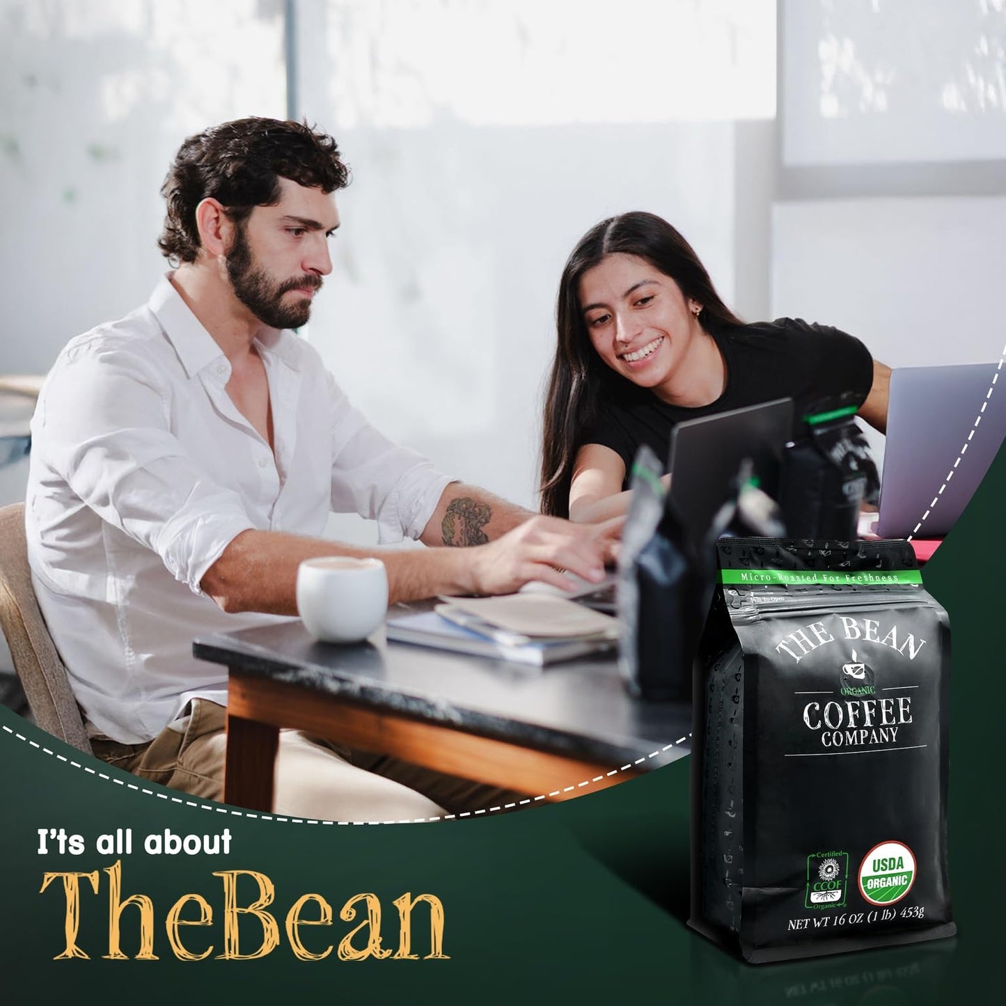 The Bean Organic Coffee Company Mocha Java, Medium Roast, Ground Coffee, 16-Ounce Bag,Café molido tostado organico