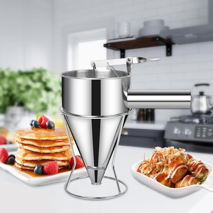 20 OZ Multi-Functional Pancake Batter Dispenser, Multi-Caliber Stainless Steel Funnel Cake Dispenser with Stand Great for Pancakes,Cupcakes,Chocolate Balls and Baked Goods (600ml)