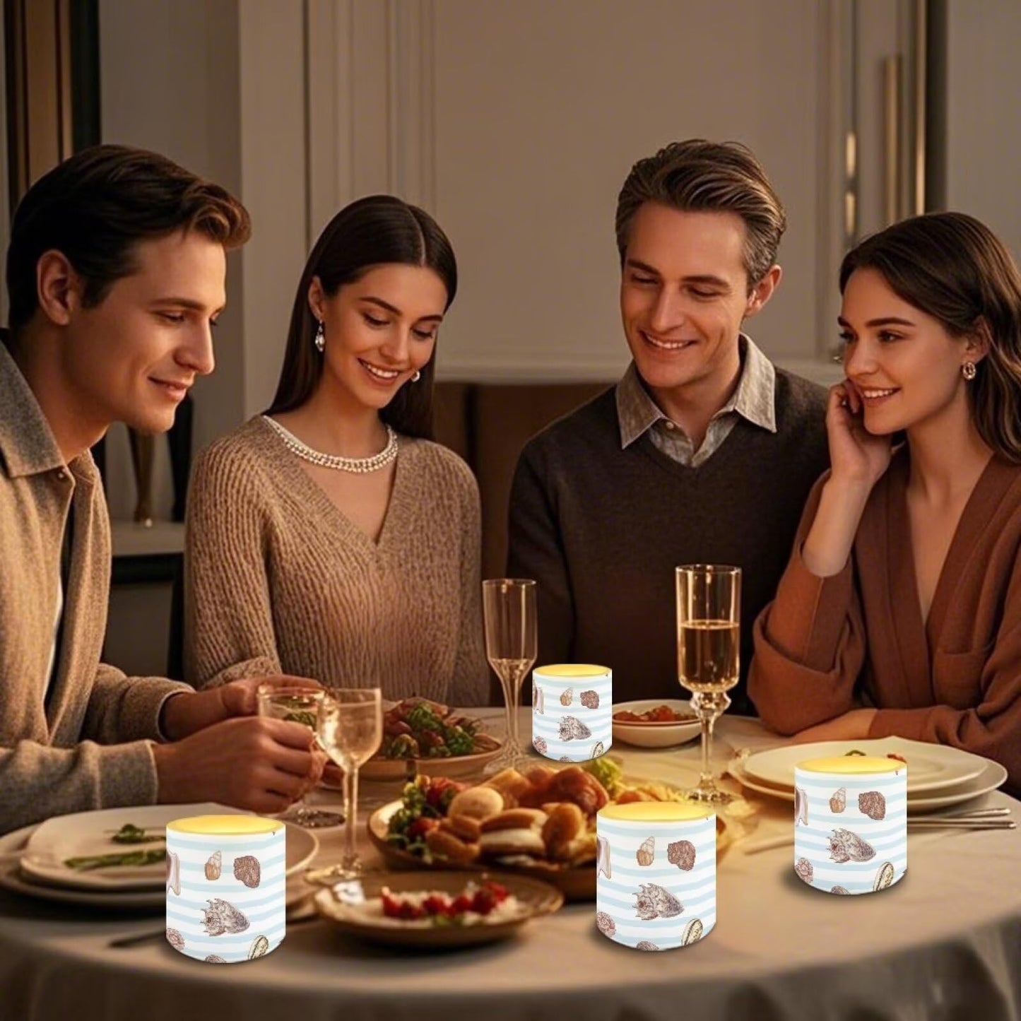 Cozeyat Sea Shell Flameless Candles 4 Pack Battery Operated LED Pillar Candles with Remote Control Timer Waterproof for Indoor Outdoor Beach