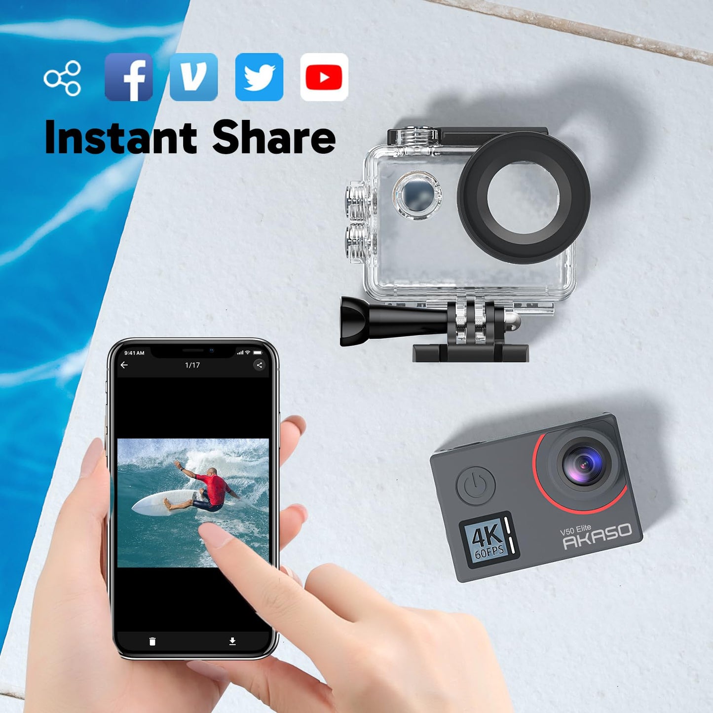 AKASO V50 Elite 4K60fps Touch Screen WiFi Action Camera Voice Control EIS 131 feet Waterproof Camera 8X Zoom Remote Control