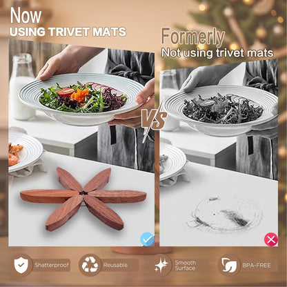 Wooden Trivets for Hot Dishes, Tree Shape Trivet Set, 5 Walnut Wood + 1 Stand stored Like a Christmas Tree,Foldable Kitchen Wooden Trivet,for Hot Dishes、Pot、Bowl、Teapot、Hot Pot Holder(Walnut Wood)
