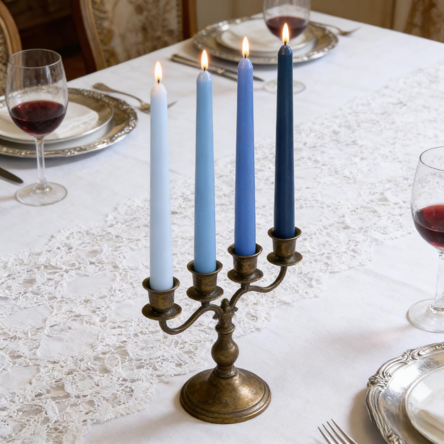12-Pack Gradient Blue Taper Candles, 10 Inch Unscented Dripless Candlesticks, Long-Lasting Burn Time of 7-8 Hours, Perfect for Home Décor Weddings Babyshower and Events