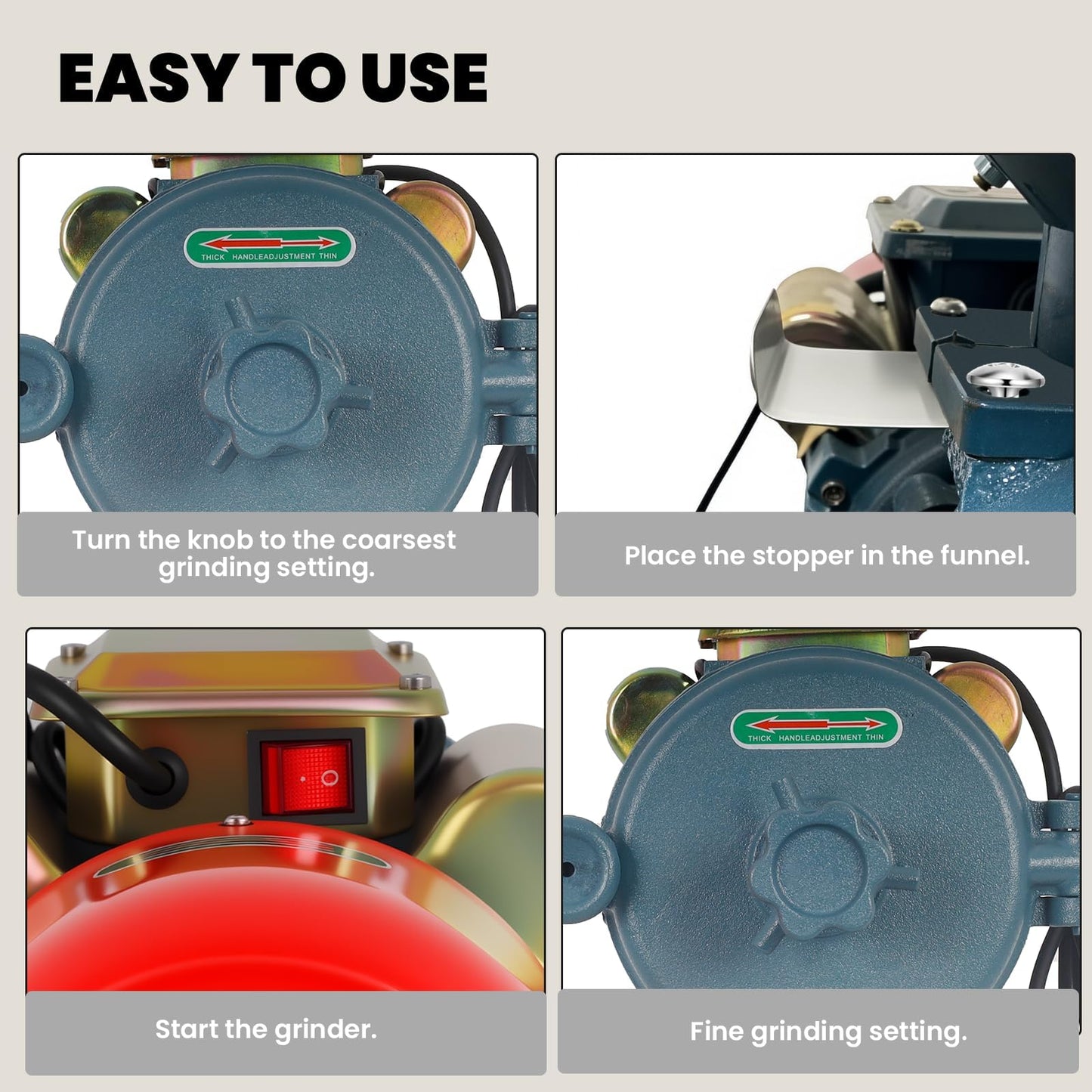 Vohala 3000W Grain Mill Grinder, Commercial Dry Wet Cereals Milling Machine with Cooling Ventilation Hood, Adjustable Thickness Stainless Steel Hopper, for Feed Flour Rice Grinding