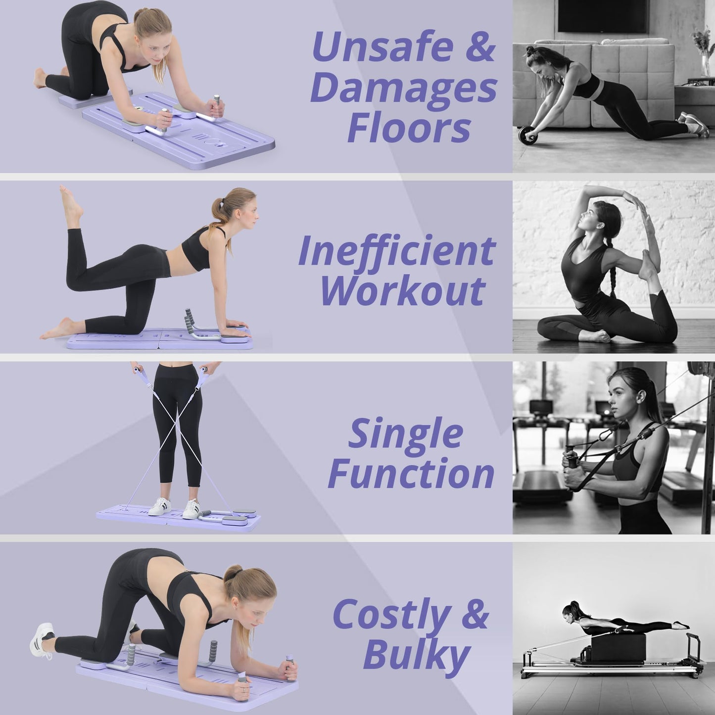 JANUA Pilates Board - Pilates Reformer Set, Multi-Purpose Foldable Pilates Reformer Board for Home, 5 in 1 Pilates Sliding Board (Purple) (Purple Set)