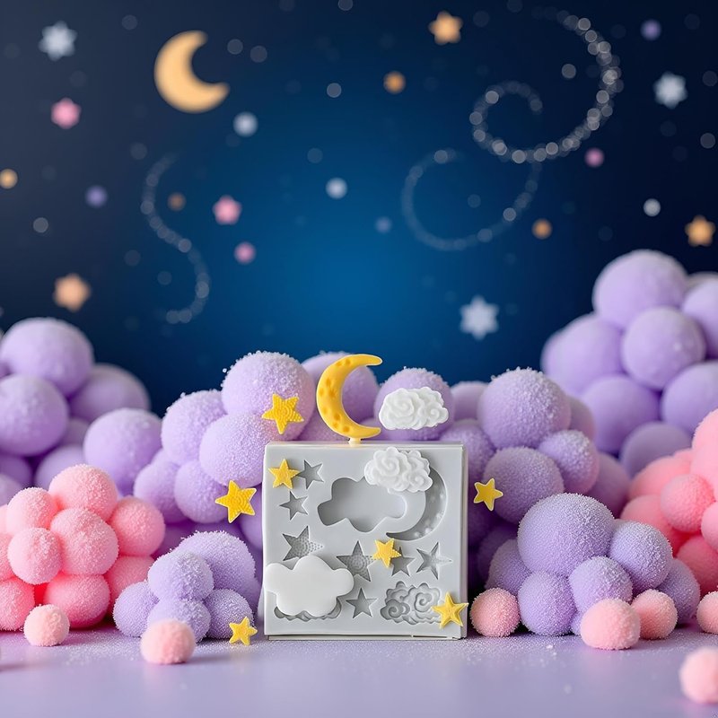 3Pcs White Star Moon Clouds Shaped Silicone Fondant Molds, Candy Chocolate Molds for DIY Cake Fondant Cookie Cloud Fondant Mold Moon For Candy Baking Sugar Cakes Decorating Candy Making Supplies