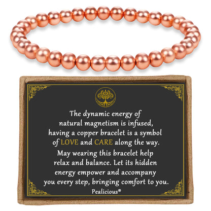 PEALICIOUS Copper Bracelet for Women and Men, 6MM Copper Jewelry as Birthday Gifts, Dainty Cooper Bracelets Pulsera De Cobre para Mujer as Parents Gifts Anniversary Jewelry for Her Him