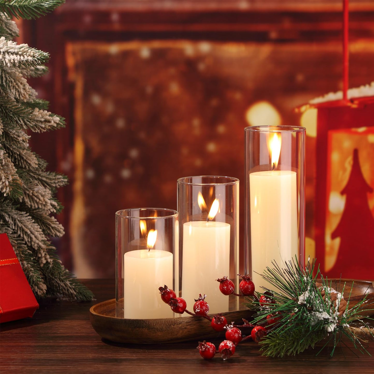 Shihanee Set of 12 Pillar Candles and Glass Cylinder Vases Clear Cylinder CandleHolders for Slim Pillar Candles Wedding Centerpieces(2.6''x 4.7'', 5.9'', 7.9'',Ivory White)