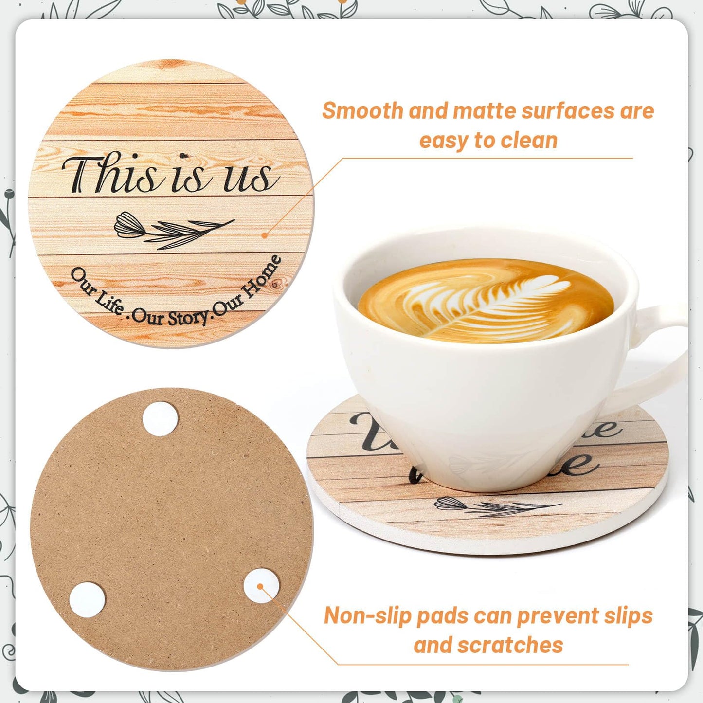 Billbotk House Warming Gifts for Home Decoration, Wood Farmhouse Coasters Set of 8, Drink Coasters for Housewarming Gifts, Coffee Table Decor, Home Decor