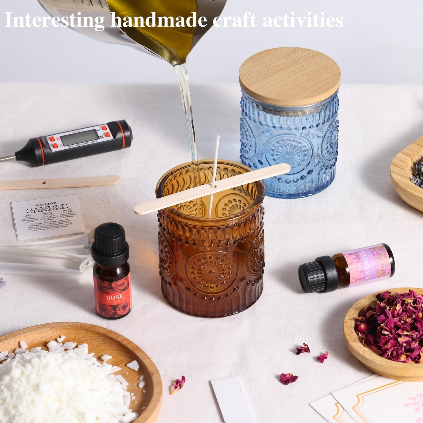 DARJEN Candle Making Kits for Adults- Soy Candle Making Supplies with 2 Candle Jars(Blue, Amber), Wax, Scents, Card & More, DIY Starter Candle Making Kit, Full Set DIY Arts & Crafts Gift