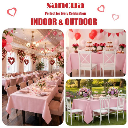 sancua Rectangle Tablecloth - 60 x 102 Inch - Stain and Wrinkle Resistant Washable Polyester Table Cloth, Decorative Fabric Table Cover for Dining Tables, Buffet Parties and Camping, Pink
