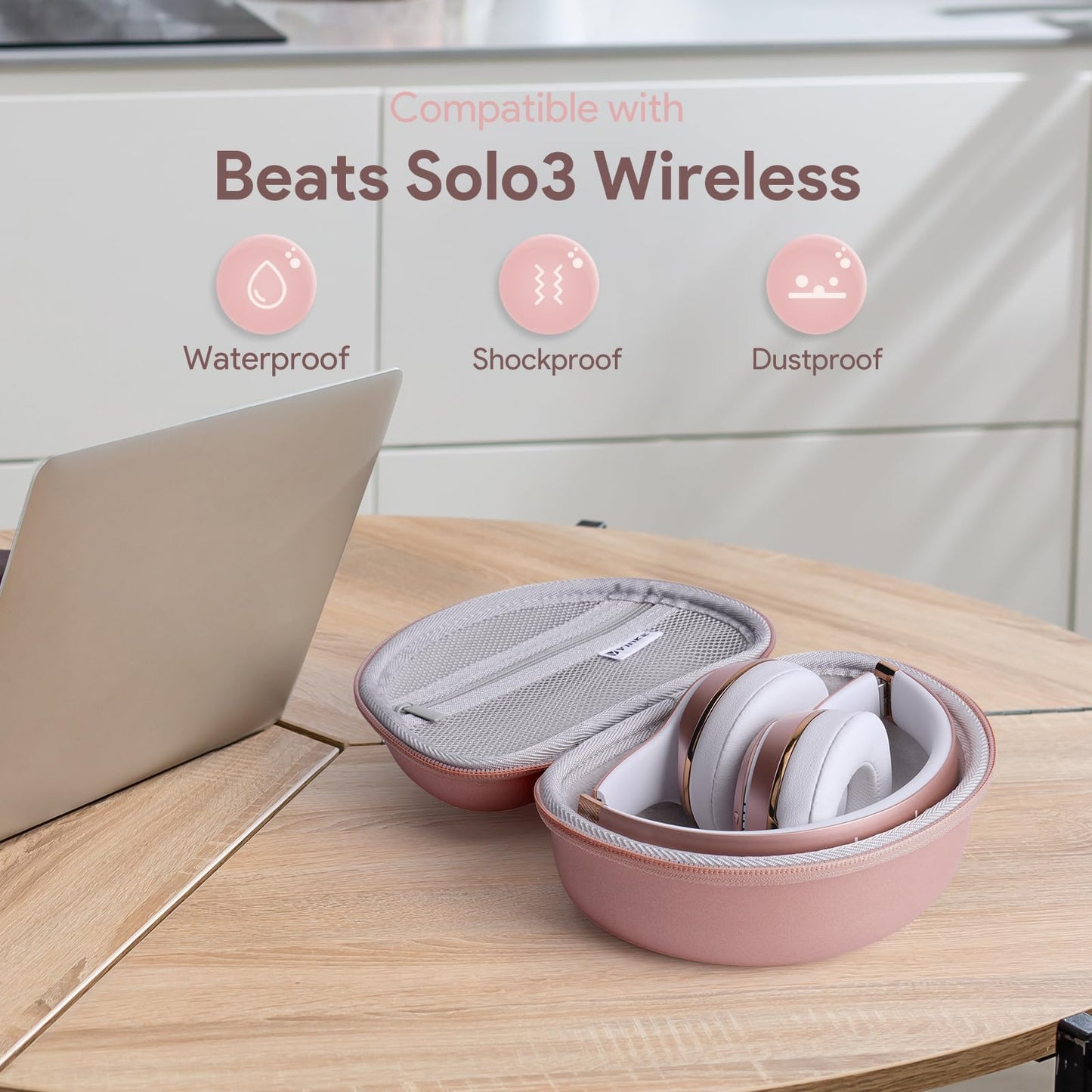 Case for Beats Solo3 /Solo 4 On-Ear Headphones, Portable Travel Hard Shell Storage Bag (Rose Gold)