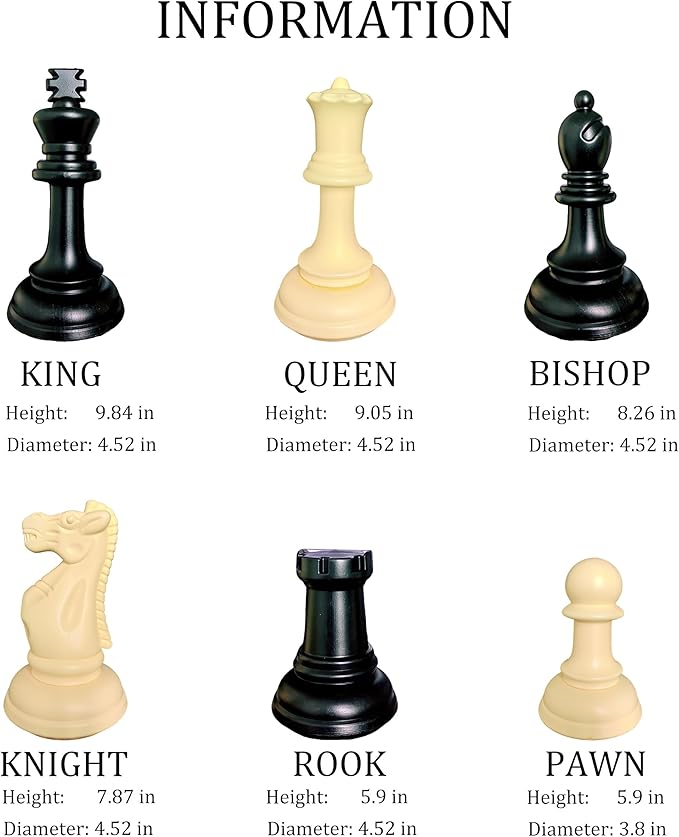 King Size Giant Chess Set with 10 Inch Pieces - Oversized Plastic Chess Game for Indoor/Outdoor Use with Waterproof Mat and Storage Box for Kids Adults Family Fun