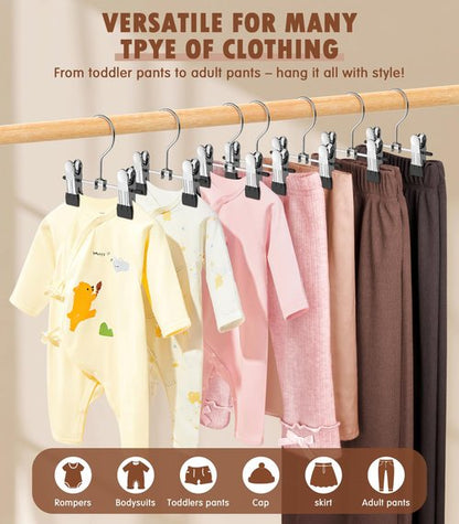DOIOWN 10 Pack Baby Pants Hangers with Clips, Toddler Non-Slip Space Saving Hangers for Pants, Skirts, Clothes - Baby Essentials Closet Organizer