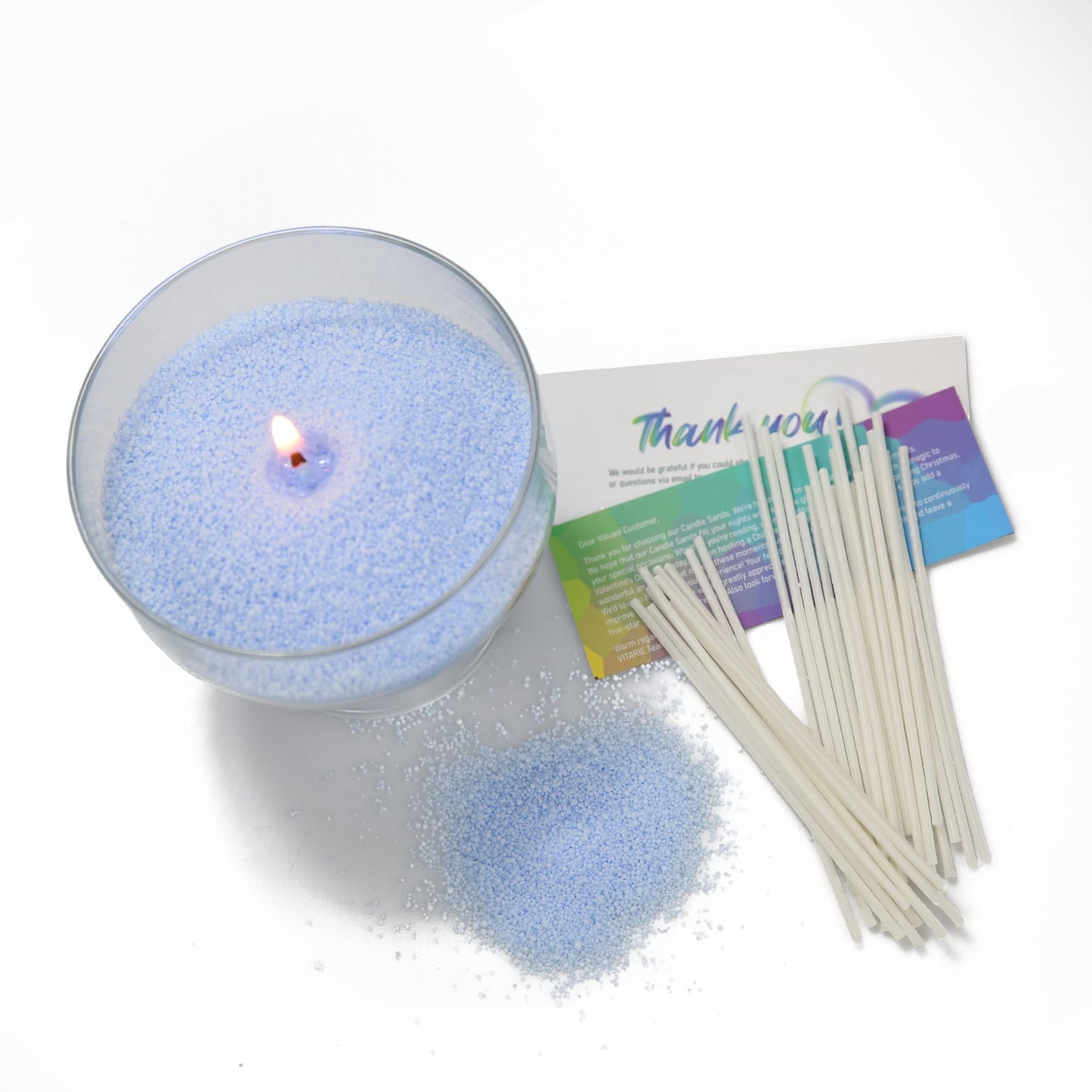 VITARIE Refillable Pearled Candle Sand 18oz, Unscented, 30 Cotton Wicks, 1.1lb Long Burning, Candle Making Kit, Sky Blue