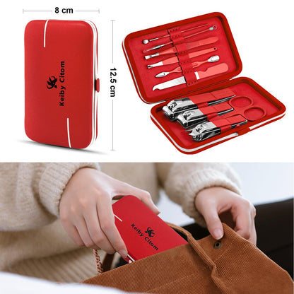 Manicure Set, Travel Mini Nail Clippers Kit Pedicure Care Tools, 10pcs Stainless Steel Grooming kit (Pink)