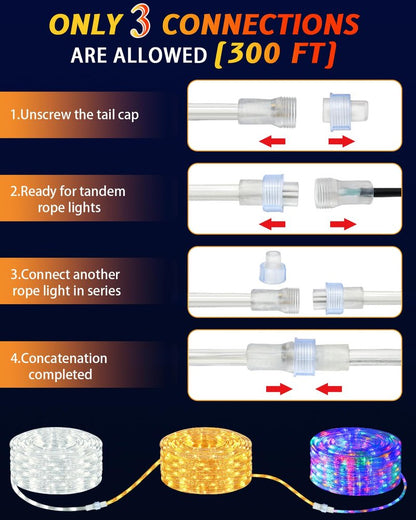 Coroor Rope Lights Outdoor Waterproof Christmas 100ft 720 LED, Flexible Connectable Tube Lights, String Lights Decorative Lighting for Garden Patio Pool Tree Bedroom Xmas Decor (Warm White)