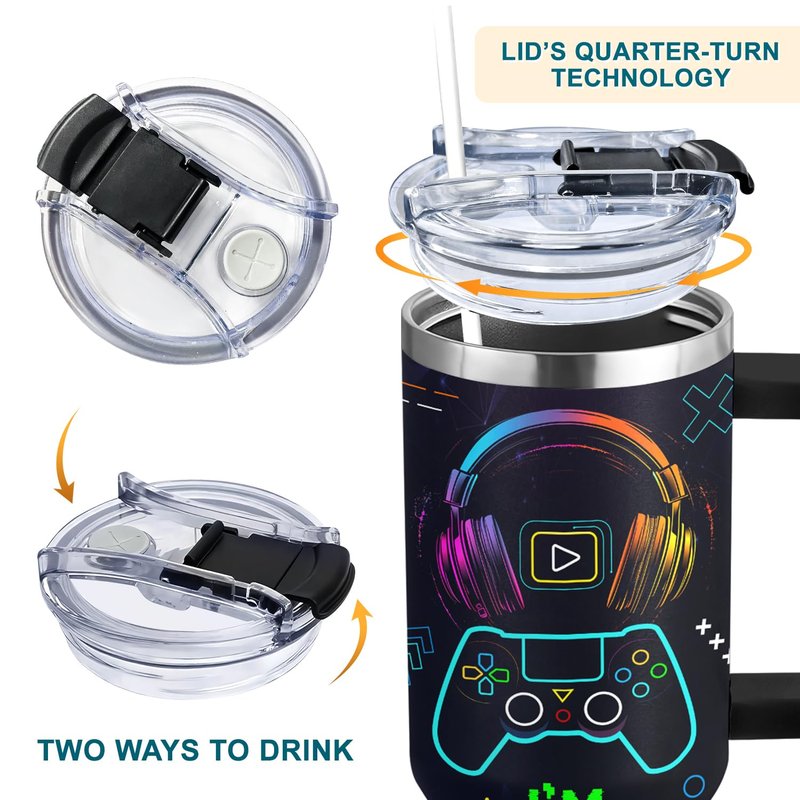 Gamer Gifts for Men from Daughter, Son, Kids, Wife - 40oz Game Tumbler With Handle and straw for Father's Day, Christmas, Birthday, Valentines Day - 40 oz Stainless Steel Tumbler for Gaming Men