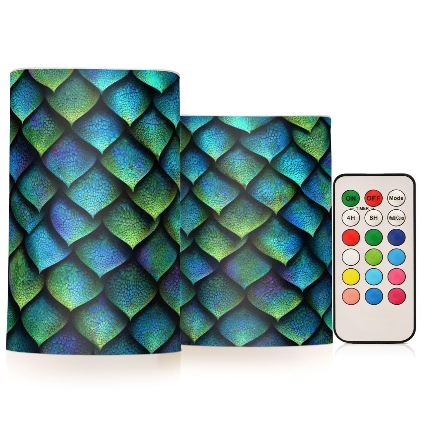 Pigsaly Flameless Candles Battery Operated Magic Animal Bright Blue Dragon Fish Scale Flickering Led Pillar Candles with Remote Control Colour Changing Warm Light Candles for Halloween Christmas Wed