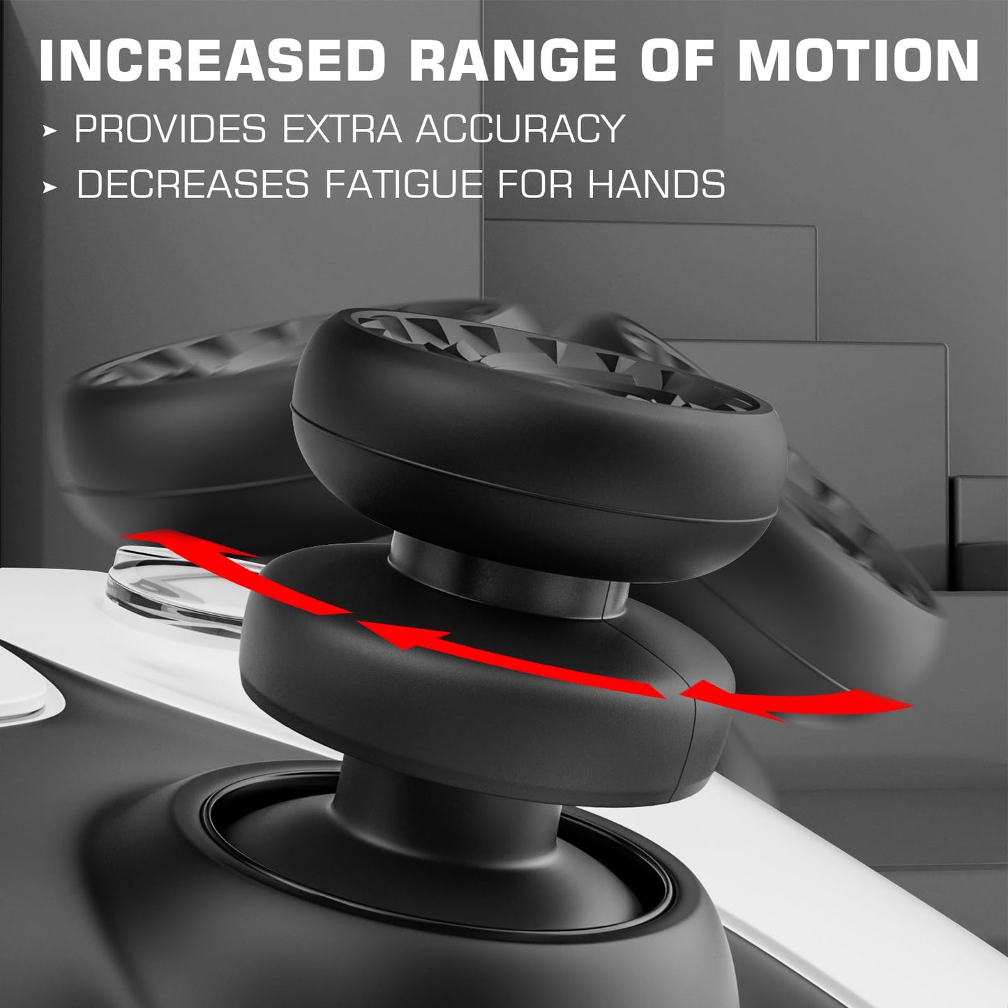 PlayRealm NO Falling Off Thumbstick Extender & Silicone Grip Cover 2 Sets for PS5 n PS4 Controller (Whirl Black)