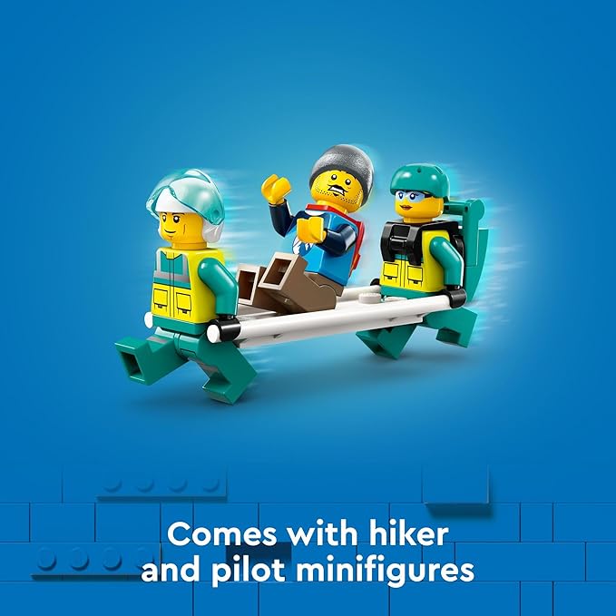 LEGO City Emergency Rescue Helicopter Toy Aircraft Playset for Kids Fun Gift for Boys and Girls Aged 6 Plus Hiker Rescuer and Pilot Minifigures Chopper with Winch and Spinnable Rotors 60405