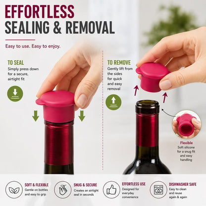 Wine Bottle Caps - Silicone Bottle Covers - Air-Tight Vacuum Seal - Wine Gifts for Women - Set of 4