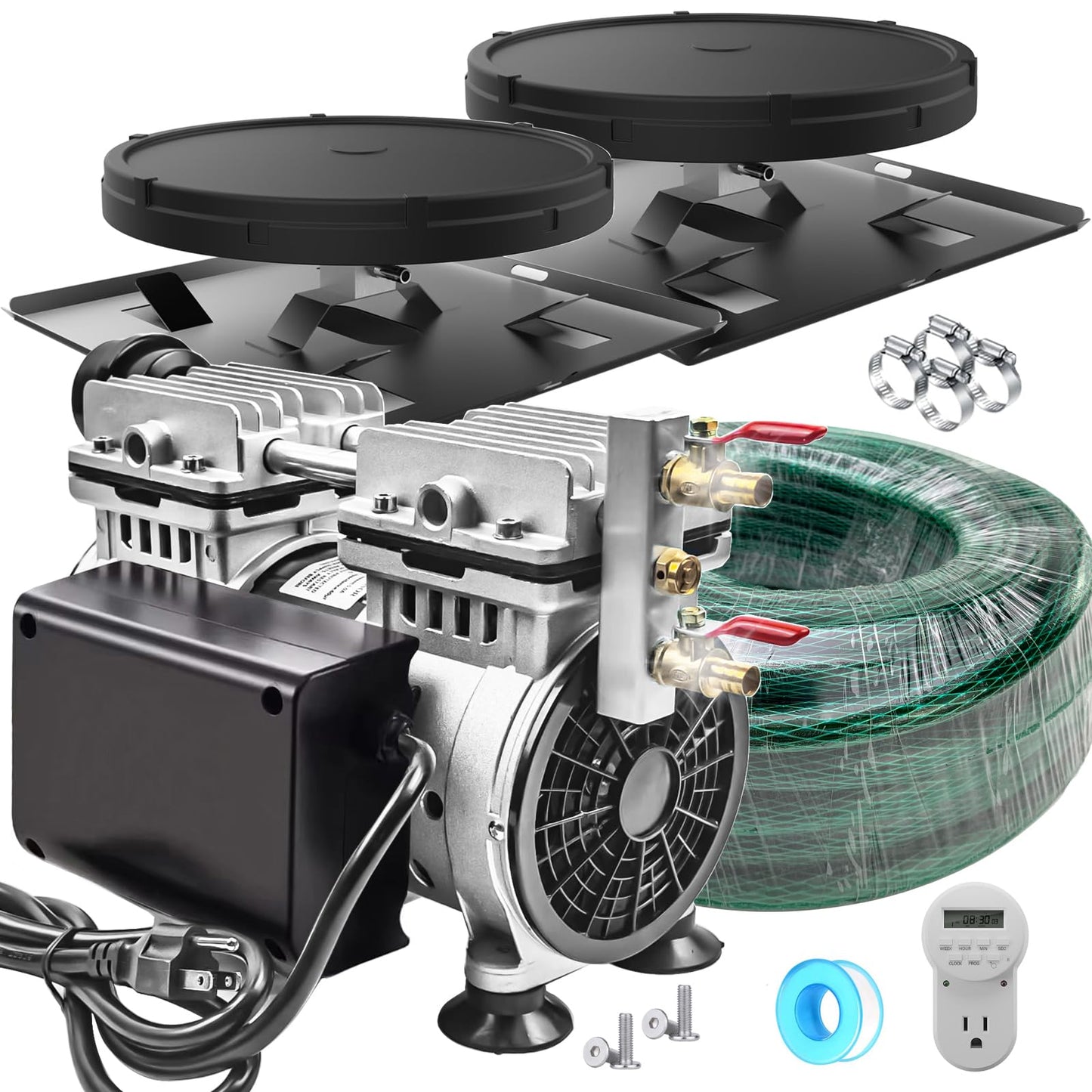 iMeshbean Pond Aerators 5.76CFM Pond & Lake Aeration System for Up to 3 Acres 50' Lake, 3/4 HP Air Compressor with a 100' Weighted Tubing & 2 Diffusers for Deep Water Oxygen Circulation