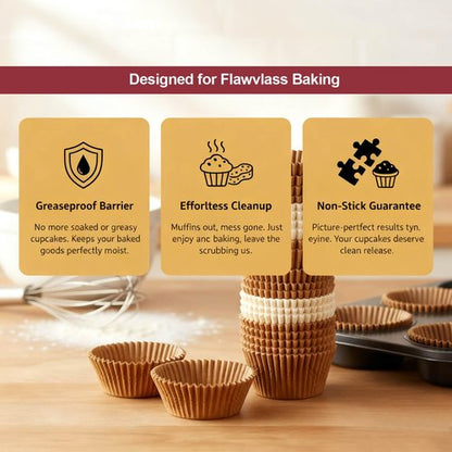 Eoonfirst Natural Mini Cupcake Liners, Food Grade Greaseproof Paper Baking Cups, Non-Stick Muffin Wrappers Cups, 400 Pcs