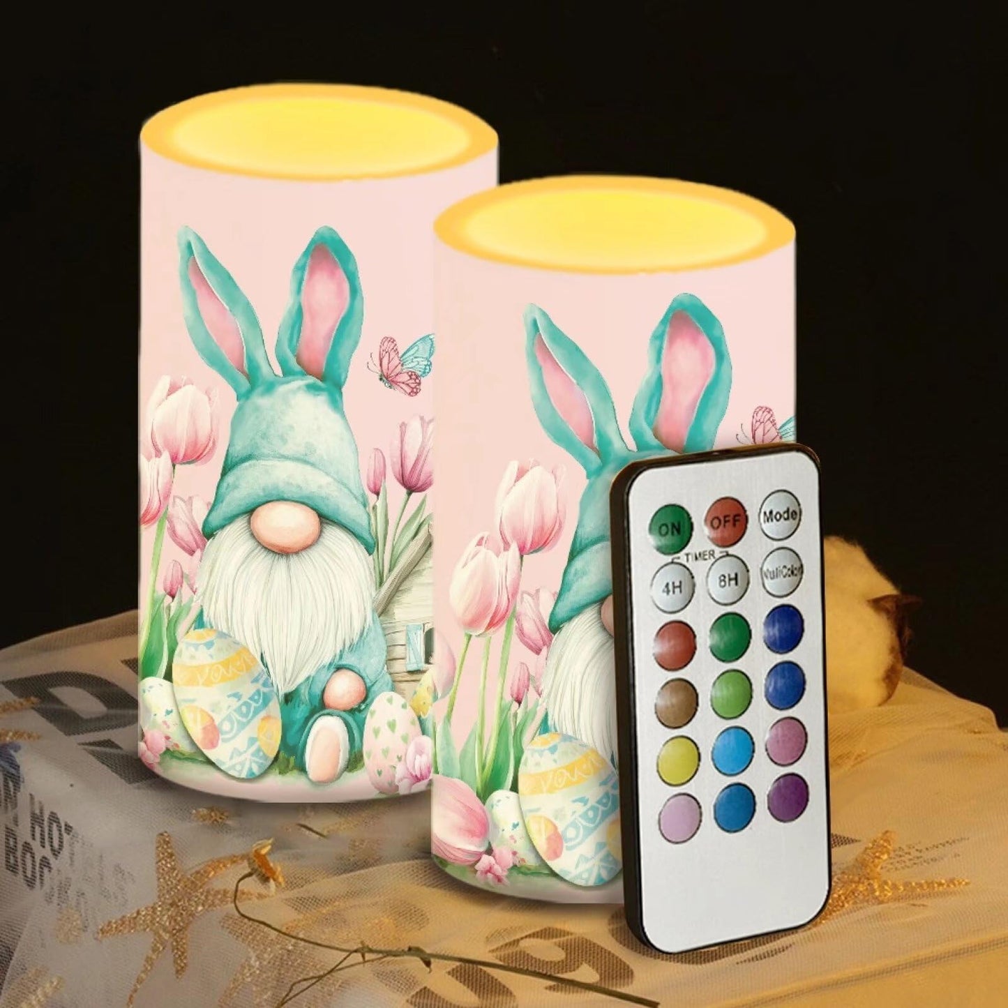 Luarisgur Easter Decor Flameless Candles with Remote Gomes Stars Battery Operated Candles with Timer Electric Fake Plastic Pillar Candles for Home Decorations 2 Pack