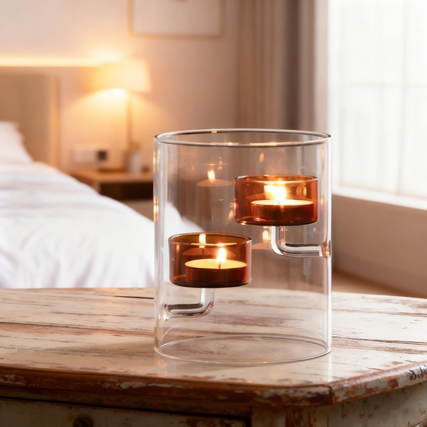 Maimeili Glass Candle Holder Hurricane Crystal Decorative Candle Fits Standard Tealight for Table Wedding Dinning Centerpieces Party Supplies Home Decor