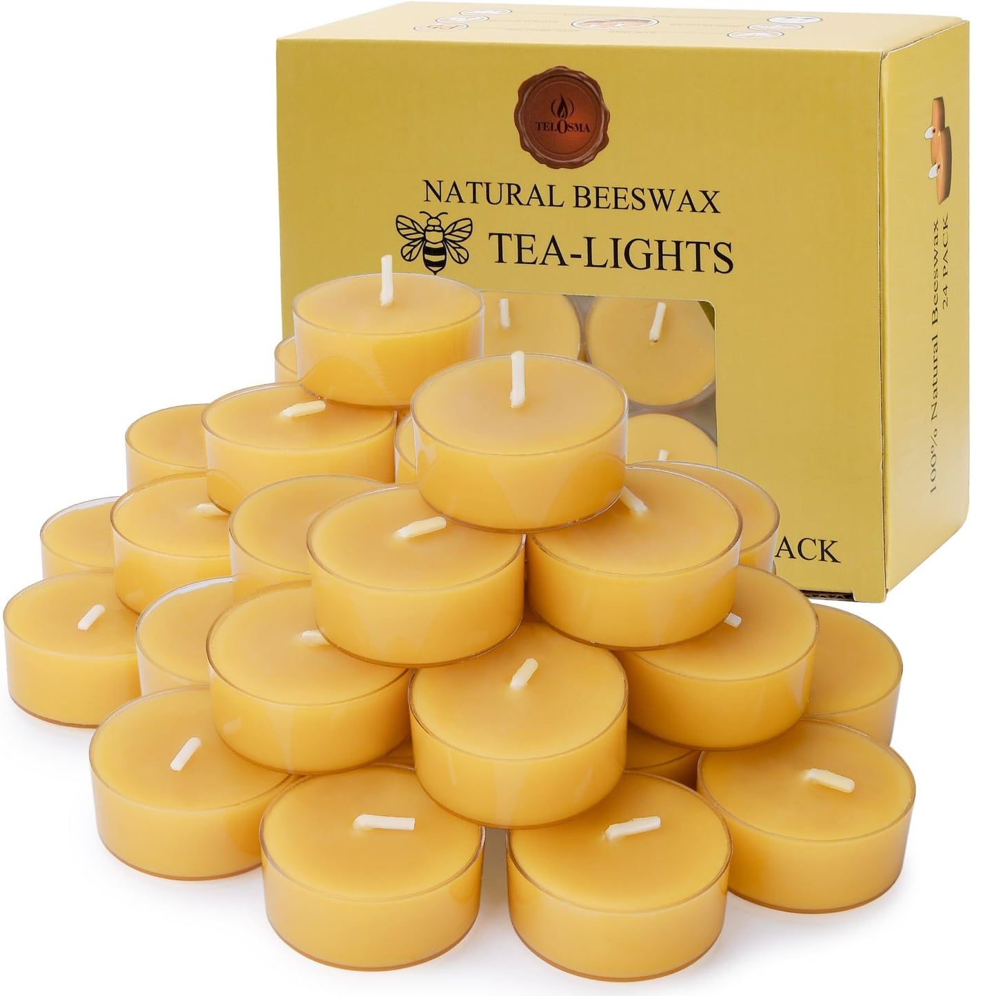 36 Pack Natural Yellow Pure Beeswax Tealight Candles - Clear Cup Organic Small Candle Unscent Smokeless Clean Burning