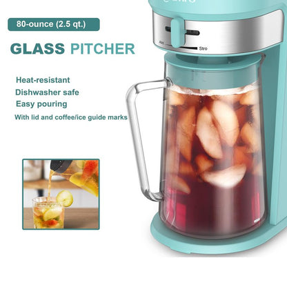 LITIFO Iced Tea Maker and Iced Coffee Maker Brewing System with 2.5-quart Pitcher, sliding strength selector for Taste Customization, Stainless Steel (Black 2.0)