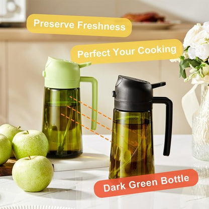 CXINYI - 16oz Olive Oil Dispenser with Stickers - 2-in-1 Sprayer for Cooking & Salads, Black