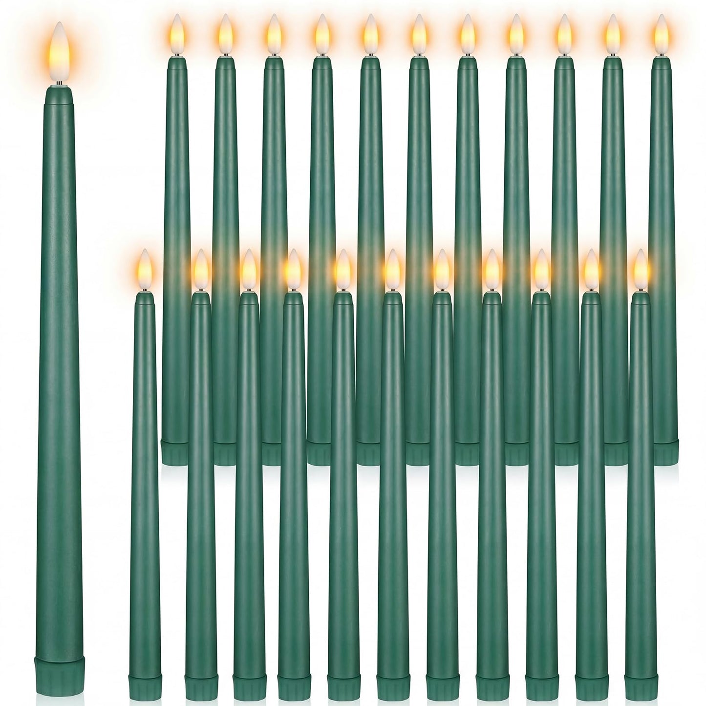 Macarrie 24 Packs Flameless Taper Candles Battery Operated Fake 11 Inch Long Candlelight LED Flameless Candlesticks Flickering Tapered for Spring Summer Wedding(Green)
