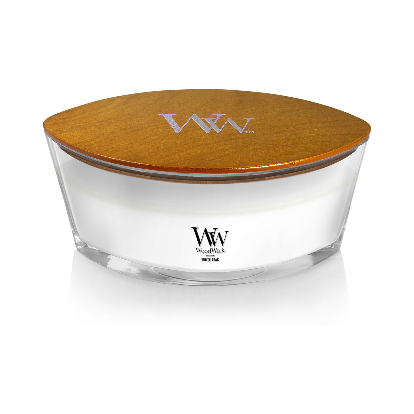 WoodWick White Teak Gifts for Women and Men, 16 oz Ellipse Candle with Crackling Wick