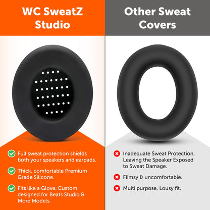WC SweatZ Studio - Patented Earpad Covers for Beats Studio 3 (A1914) & Beats Studio 2 (B0500 /B0501), Made by Wicked Cushions | Sweatproof & Easily Washable | Black