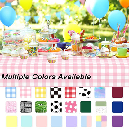 4 Pack Pink Gingham Tablecloth Rectangular Pink and White Checkered Tablecloths Disposable Plastic Pink Plaid Table Cover for Parties, Outdoor Picnic, Birthday, Wedding, Camping 54 × 108 Inch