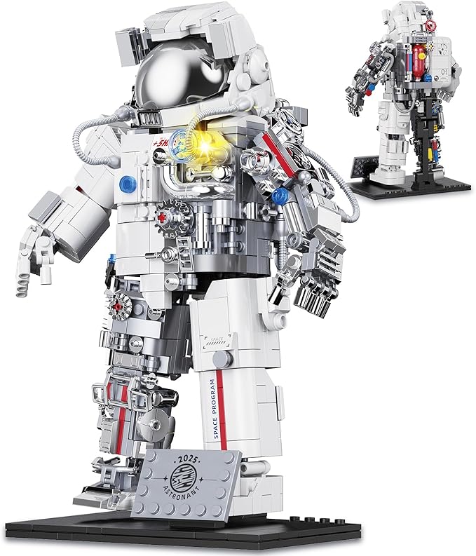 Space Astronaut Building Set Compatible with Lego Space Model with LED Light fors Adults Gifts for Boys 6+ 907 PCS Cool Collectible Gift Toys for Adults