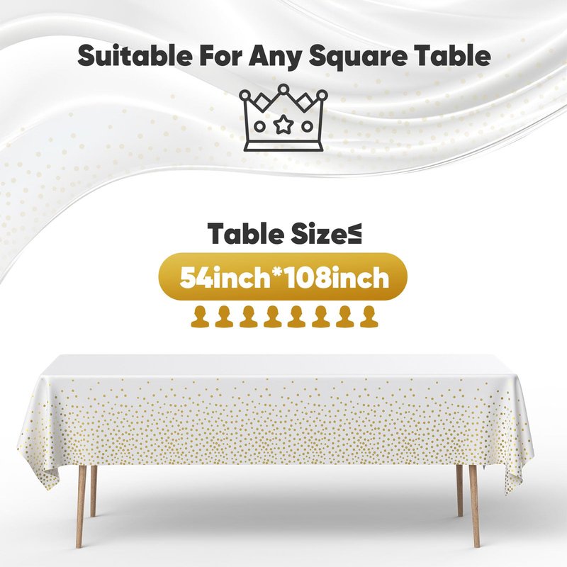 GUUVOR 12 Pack Plastic Table Cloth Disposable, 54”x108” Black and Gold Table Cloths for Parties, Waterproof and Greaseproof Gold Dot Rectangles Tablecloth for Party Decorations BBQ,Wedding,Fine Dining